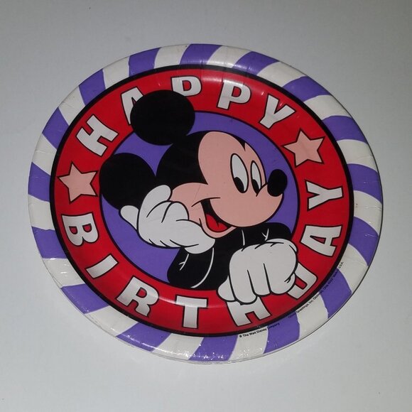 VTG Mickey Mouse Happy Birthday Paper Plates Party Supplies 9" Deep Dish Disney - Picture 1 of 4